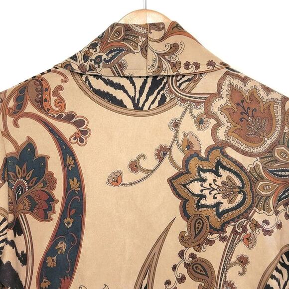 Venti6 Made in Italy Floral Paisley Faux Suede Open Front Duster Jacket Size L - Picture 9 of 13